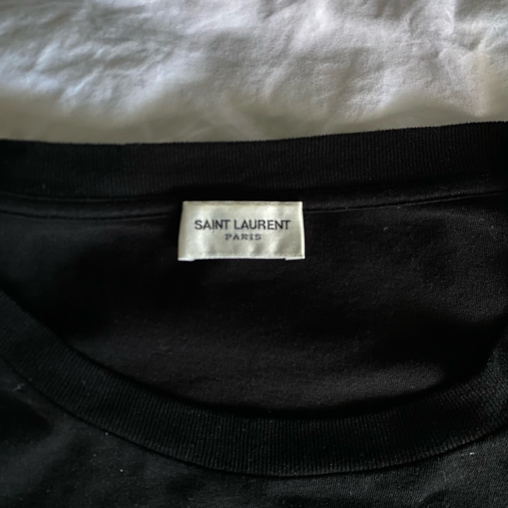 Saint Laurent Black T-Shirt with White Script Logo - Picture 5 of 5